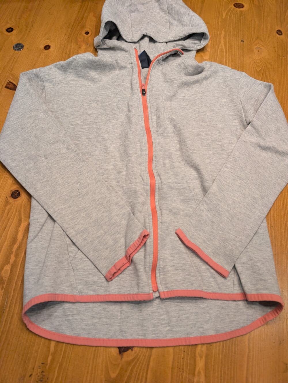 Gap Fit Girl's Zip Up Hoodie, Light Gray with Pink Accents, XXL 14/16, GU